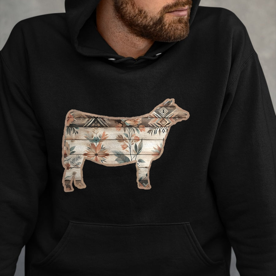 Best Farmer Life Shirt, Funny Farmer UnisexT-Shirt/Hoodie/Sweatshirt HLT00 - Show Stock Beef Cow with Rustic Floral Cottage Pattern T-Shirt