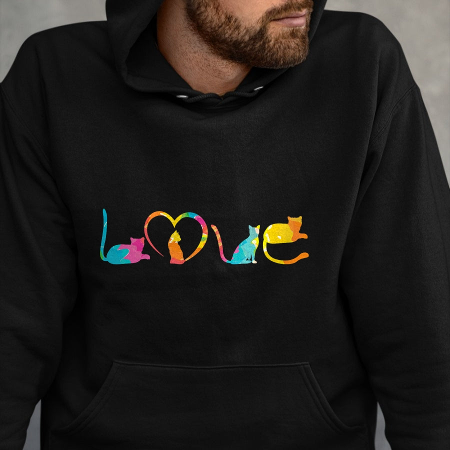 Cat Love Shirt, Funny Cat Lover Gift UnisexT-Shirt/Hoodie/Sweatshirt HLT00 - Love Cats Colorful Watercolor Decoration Cute Cat Toy T-Shirt