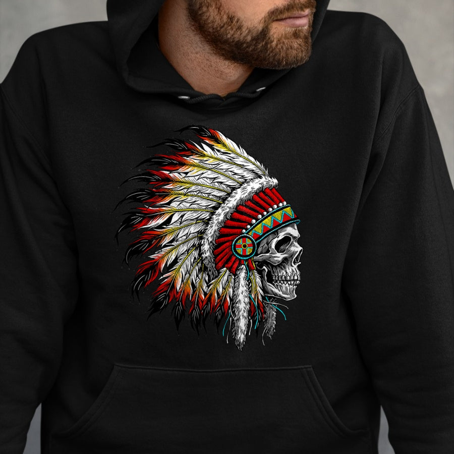 Native American T-Shirts, Vintage Native American Unisex T-Shirt/Hoodie/Sweatshirt HLT00 - Native American Indian Chief Skull Motorcycle Headdress