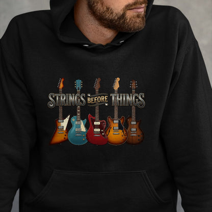 Guitar Lover Shirt, Funny Guitar UnisexT-Shirt/Hoodie/Sweatshirt HLT00 - Strings Before Thing Funny Men Vintage Acoustic Guitar Music T-Shirt