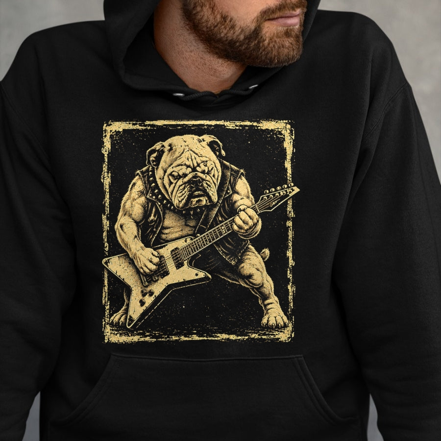 Guitar Lover Shirt, Funny Guitar UnisexT-Shirt/Hoodie/Sweatshirt HLT00 - Funny Bulldog Dog Playing Guitar Rock Punk Vintage T-Shirt