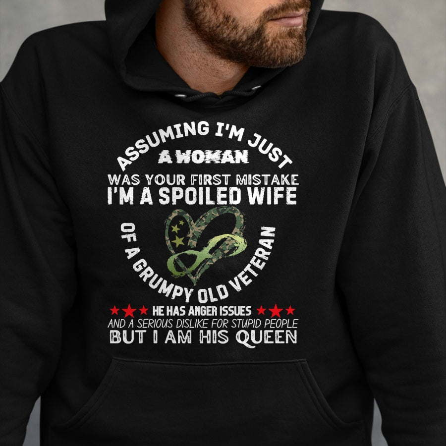 Best Wife Shirt, Wife and Husband Unisex T-Shirt/Hoodie/Sweatshirt HLT00 - Gift for wife T shirt, spoiled wife   Husband Wife I'm A Spoiled Wife Of A Grumpy Old Veteran T-Shir