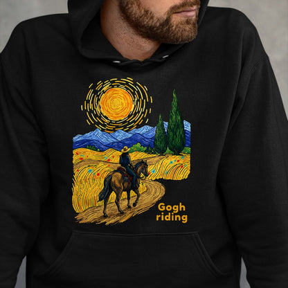 Best Horse Lover Shirt , Funny Horse UnisexT-Shirt/Hoodie/Sweatshirt HLT00 - Gogh Riding Funny Van Gogh Horse Starry Night Cowboy T-Shirt
