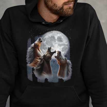 Best Horse Lover Shirt , Funny Horse UnisexT-Shirt/Hoodie/Sweatshirt HLT00 -  3 Horses Howling At The Moon Funny Horse Lover Equestrian T-Shirt, Men, Black, 3X-Large