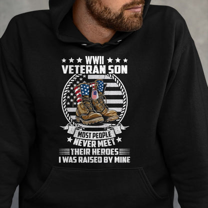Proud Veteran Shirt, Funny Veteran UnisexT-Shirt/Hoodie/Sweatshirt HLT00 - Proud Son of WWII Veteran World War 2 Vet Flag US T-Shirt