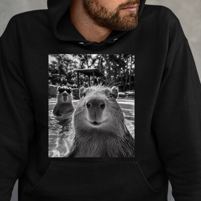 Cute Capybara Shirt, Funny Capybara Unisex T-Shirt/Hoodie/Sweatshirt HLT00 - Funny Capybara Selfie T Shirts for Men and Women Cute Animal Tees