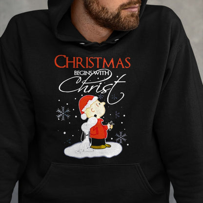 Christian Tee, Christian Faith Unisex T-Shirt/Hoodie/Sweatshirt HLT00 - Christmas Begins With Christ Xmas Gift Holiday costume T-Shirt