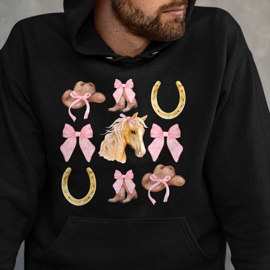 Best Horse Lover Shirt , Funny Horse UnisexT-Shirt/Hoodie/Sweatshirt HLT00 - Western Girl Country Rodeo Pink Cowgirl Horse Coquette Bow T-Shirt