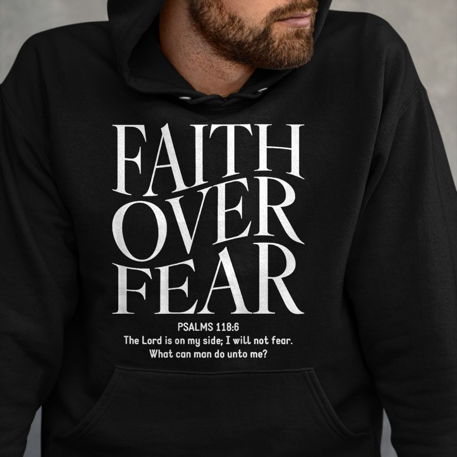 Christian Tee, Christian Faith Unisex T-Shirt/Hoodie/Sweatshirt HLT00 - Faith Over Fear Christian (on back) T-Shirt