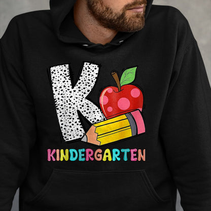 Best Student Shirt, Funny Back To School UnisexT-Shirt/Hoodie/Sweatshirt HLT00 - K is for Kindergarten Teacher Pencil Apple Back to School T-Shirt, Women, Lemon Yellow, Medium