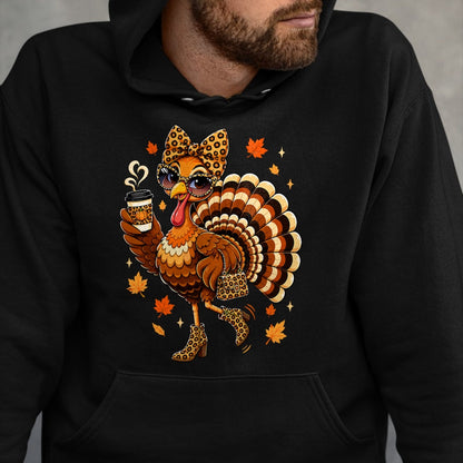 Best Thanksgiving Family Shirt , Funny Thanksgiving UnisexT-Shirt/Hoodie/Sweatshirt HLT00 - Leopard Turkey Drinking Coffee Women Thanksgiving Turkey Day T-Shirt