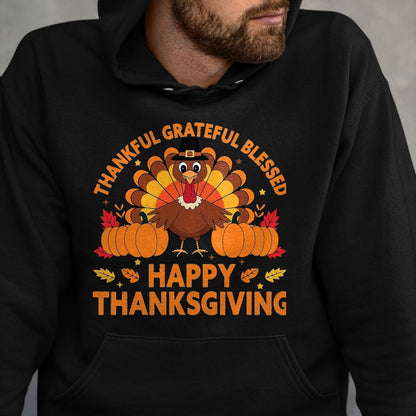 Best Thanksgiving Family Shirt , Funny Thanksgiving UnisexT-Shirt/Hoodie/Sweatshirt HLT00 - Thankful Grateful Blessed Turkey, Happy Thanksgiving T-Shirt, Men, Black, 3X-Large