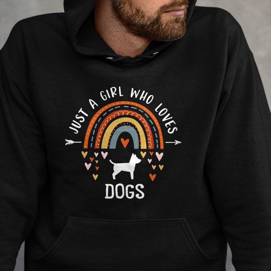 Dog Love Shirt, Dog Lover Gift T-Shirt/Hoodie/Sweatshirt HLT00 - Just A Girl Who Loves Dogs Rainbow Gifts For Dog Lover Women T-Shirt (1)
