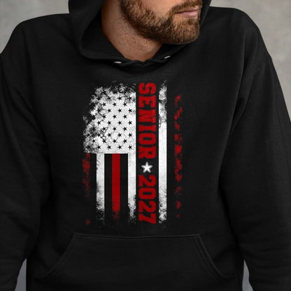 Best Student Shirt, Funny Back To School UnisexT-Shirt/Hoodie/Sweatshirt HLT00 - Senior Class of 2027 Back to High School American USA Flag T-Shirt