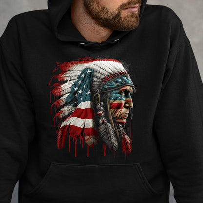 Native American T-Shirts, Vintage Native American Unisex T-Shirt/Hoodie/Sweatshirt HLT00 - Native American Indian Chief American USA Flag