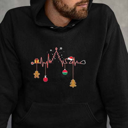 Funny Nurse Shirt, Nurse Unisex T-Shirt/Hoodie/Sweatshirt HLT00 - Christmas Tree Heartbeat Funny Christmas Nursing Costume T-Shirt