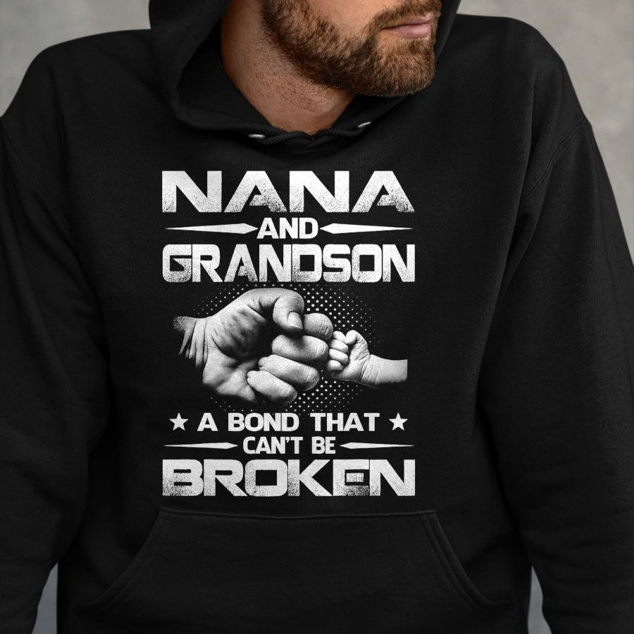 Best Grandma Shirt, Proud Grandma Unisex T-Shirt/Hoodie/Sweatshirt HLT00 - Nana And Grandson A Bond That Can't Be Broken T-Shirt