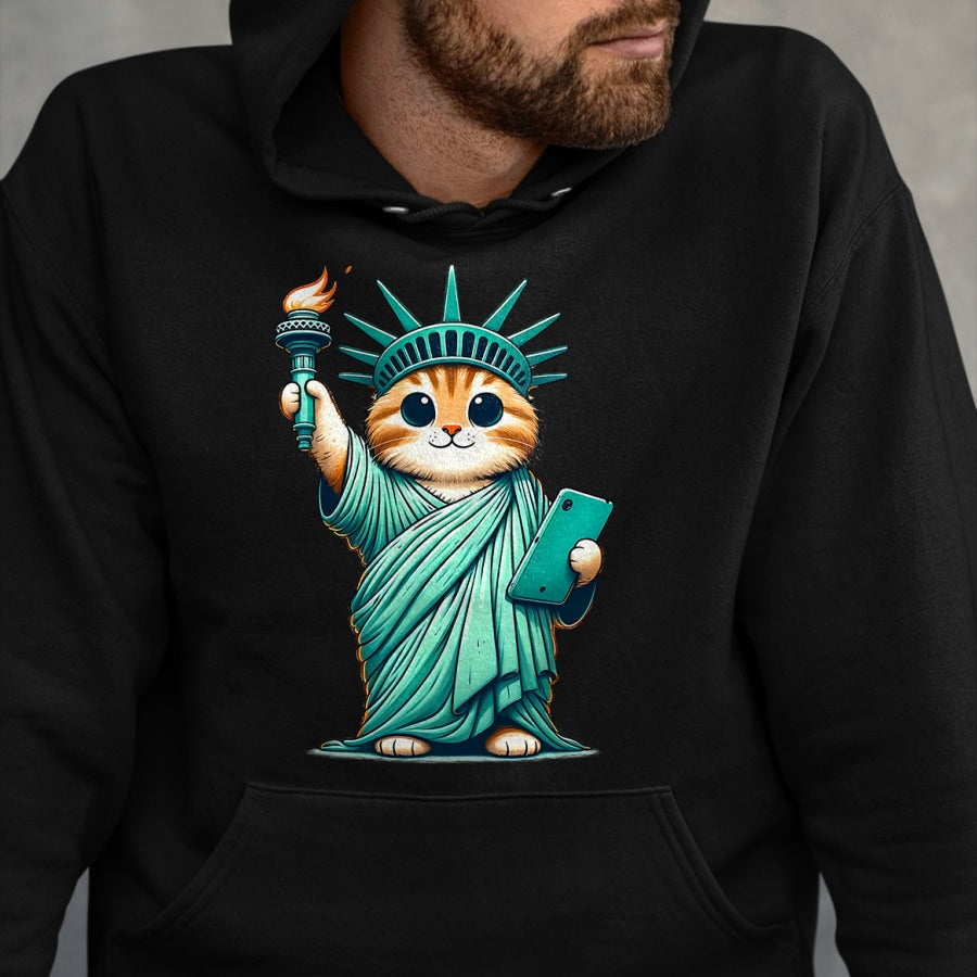 Cat Love Shirt, Funny Cat Lover Gift UnisexT-Shirt/Hoodie/Sweatshirt HLT00 - Cute Kawaii Cat Statue of Liberty I Love New York NYC T-Shirt (1)