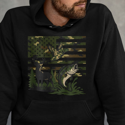 Funny Hunting Shirt, Gift For Hunting Lover Unisex T-Shirt/Hoodie/Sweatshirt HLT00 - Youth Boy Deer Duck Fishing Camo Hunting American Flag T-Shirt