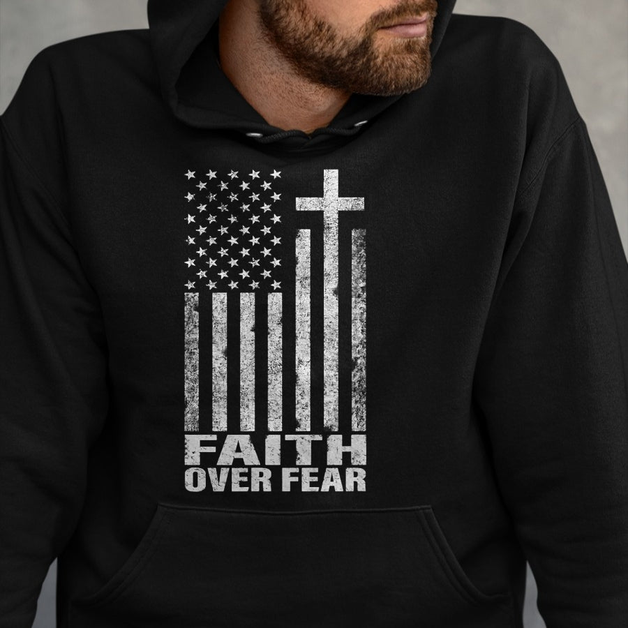 Christian Tee, Christian Faith Unisex T-Shirt/Hoodie/Sweatshirt HLT00 - Faith Over Fear Cool Christian Flag Cross for Men Women Kids Short Sleeve T-Shirt