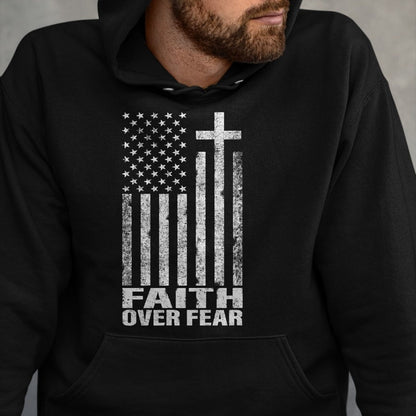 Christian Tee, Christian Faith Unisex T-Shirt/Hoodie/Sweatshirt HLT00 - Faith Over Fear Cool Christian Flag Cross for Men Women Kids Short Sleeve T-Shirt