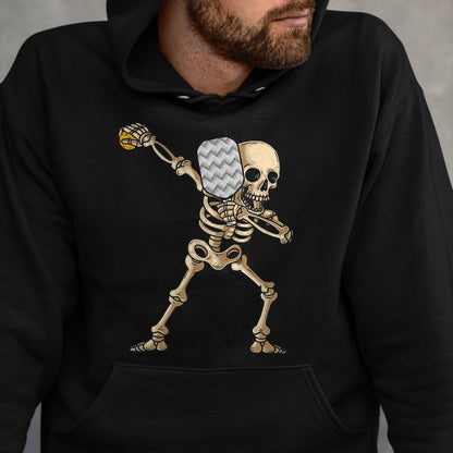 Funny Pickleball Shirt, Pickleball Lover Unisex T-Shirt/Hoodie/Sweatshirt HLT00 - Halloween Pickleball Costume Dabbing Skeleton Pickleballer T-Shirt