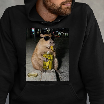Cute Capybara Shirt, Funny Capybara Unisex T-Shirt/Hoodie/Sweatshirt HLT00 - Funny Capybara Eating Pickles Meme T-Shirt, Men, Black, 3X-Large