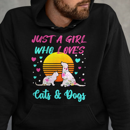 Cat Love Shirt, Funny Cat Lover Gift UnisexT-Shirt/Hoodie/Sweatshirt HLT00 - Just a Girl who Loves Cats and Dogs T-Shirt for Women T-Shirt (2)