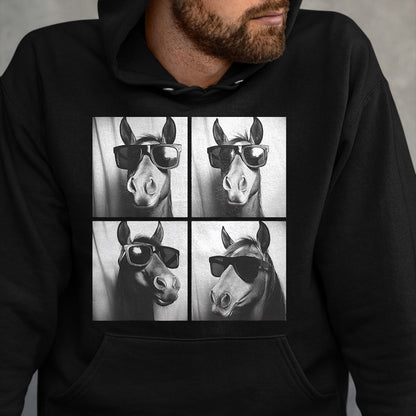 Best Horse Lover Shirt , Funny Horse UnisexT-Shirt/Hoodie/Sweatshirt HLT00 - Funny Horse Wearing Sunglasses Photobooth Selfie Farm Animal T-Shirt, Men, Black, 3X-Large
