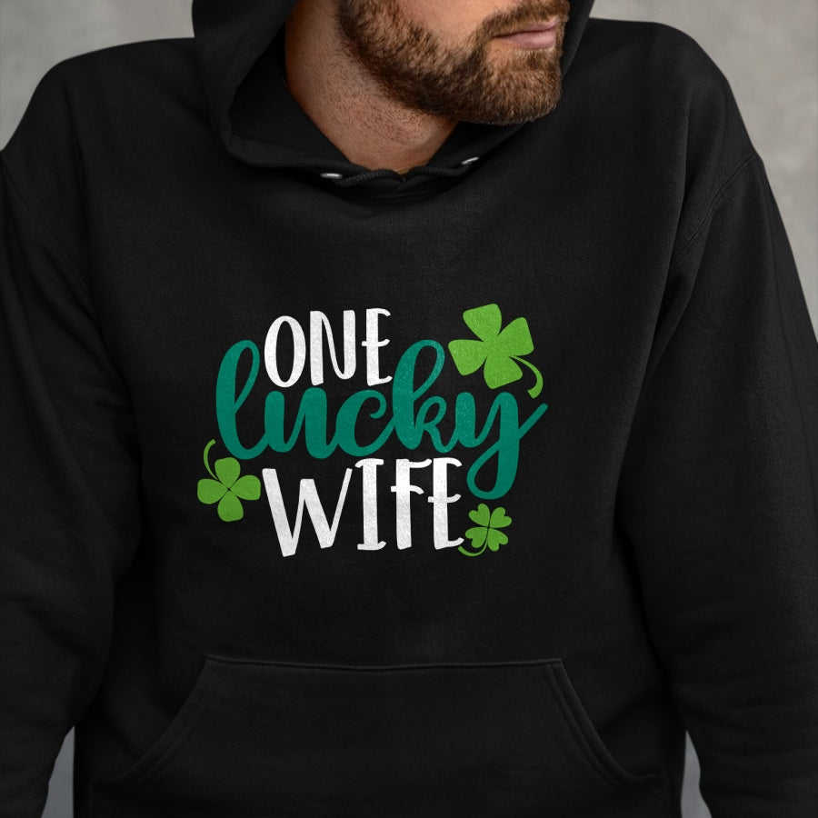 Best Wife Shirt, Wife and Husband Unisex T-Shirt/Hoodie/Sweatshirt HLT00 - Gift for wife T shirt, lucky wife   One Lucky Wife Irish St Patricks Day Womens Girls Funny Gift Swe (1)
