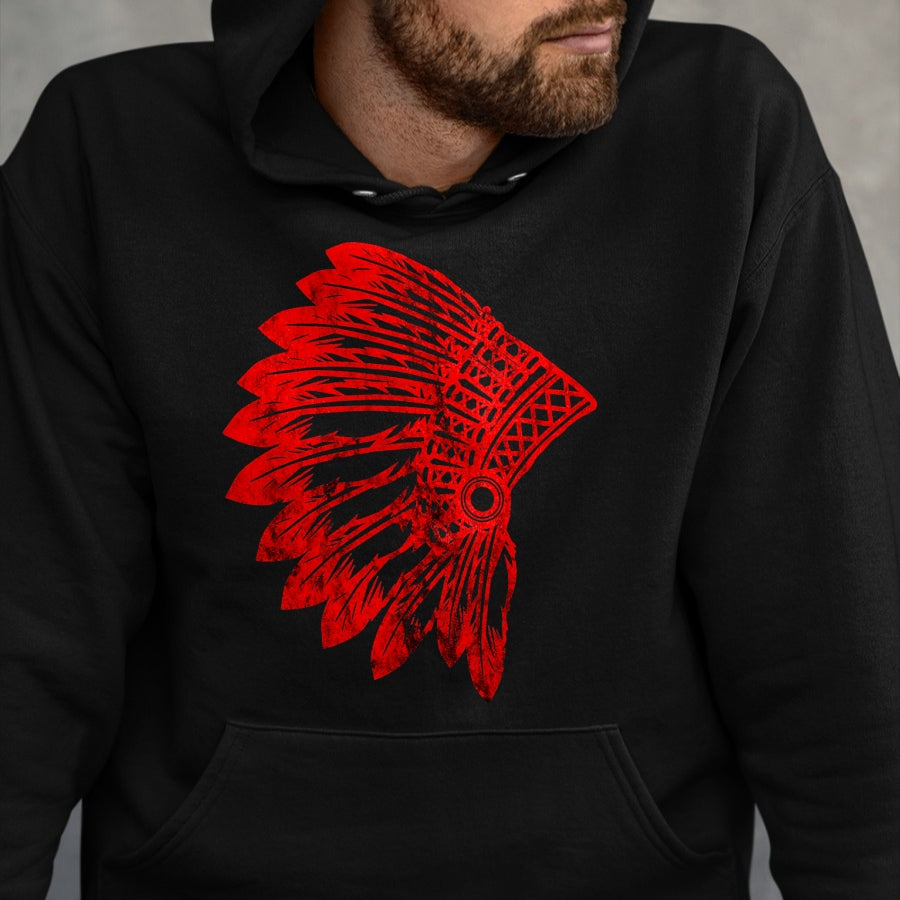 Native American T-Shirts, Vintage Native American Unisex T-Shirt/Hoodie/Sweatshirt HLT00 - Native American Feather Headdress Indian Chief Tribes Pride