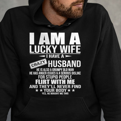Best Wife Shirt, Wife and Husband Unisex T-Shirt/Hoodie/Sweatshirt HLT00 - Gift for wife T shirt, lucky wife   I Am A Lucky Wife I Have A Crazy Husband Tank Top (2)