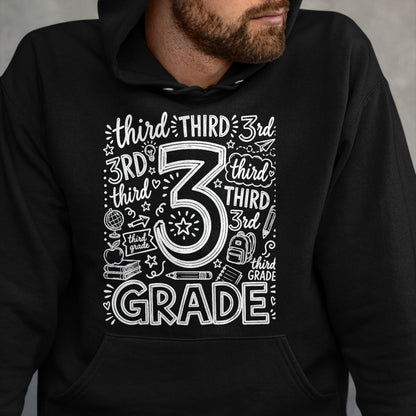 Best Student Shirt, Funny Back To School UnisexT-Shirt/Hoodie/Sweatshirt HLT00 - 3rd Grade Typography Team Third Grade Teacher Back to School T-Shirt, Men, Black, 3X-Large