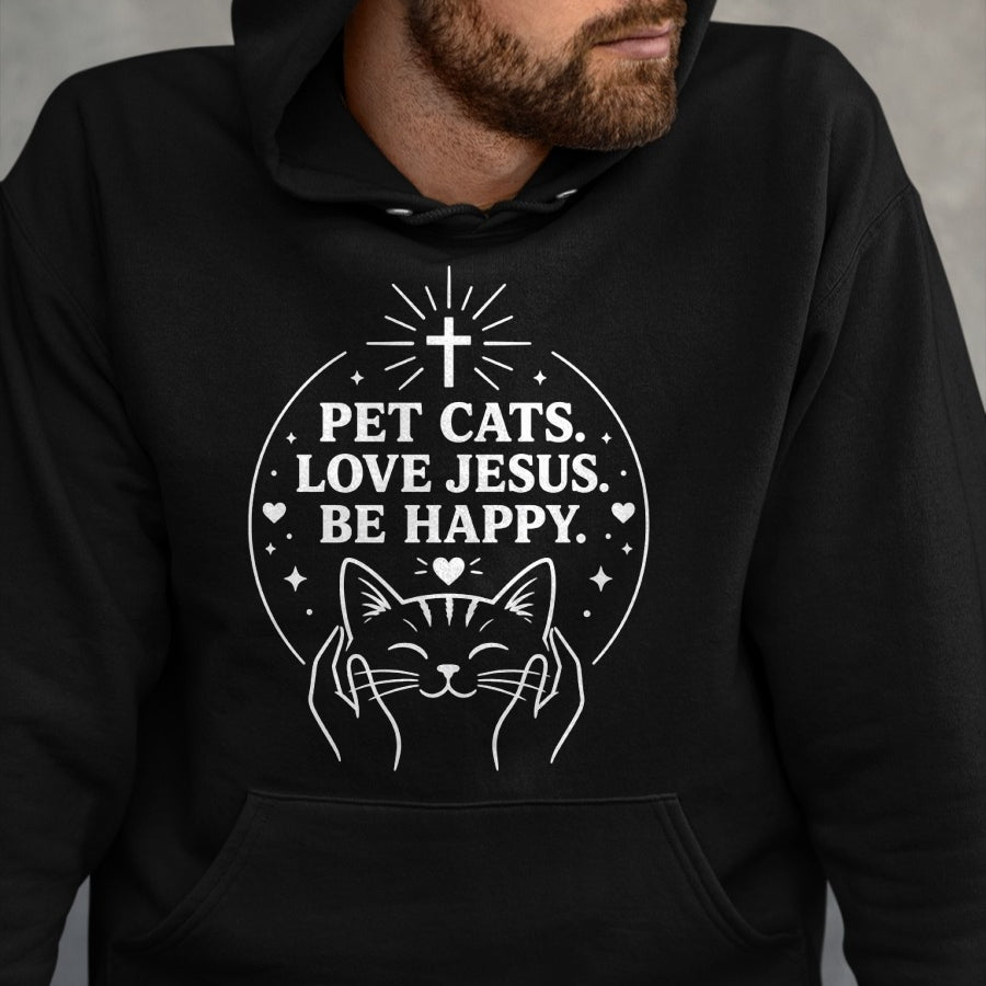 Cat Love Shirt, Funny Cat Lover Gift UnisexT-Shirt/Hoodie/Sweatshirt HLT00 - Pet Cats Love Jesus Be Happy Christian Faith Cat Lover Long Sleeve T-Shirt