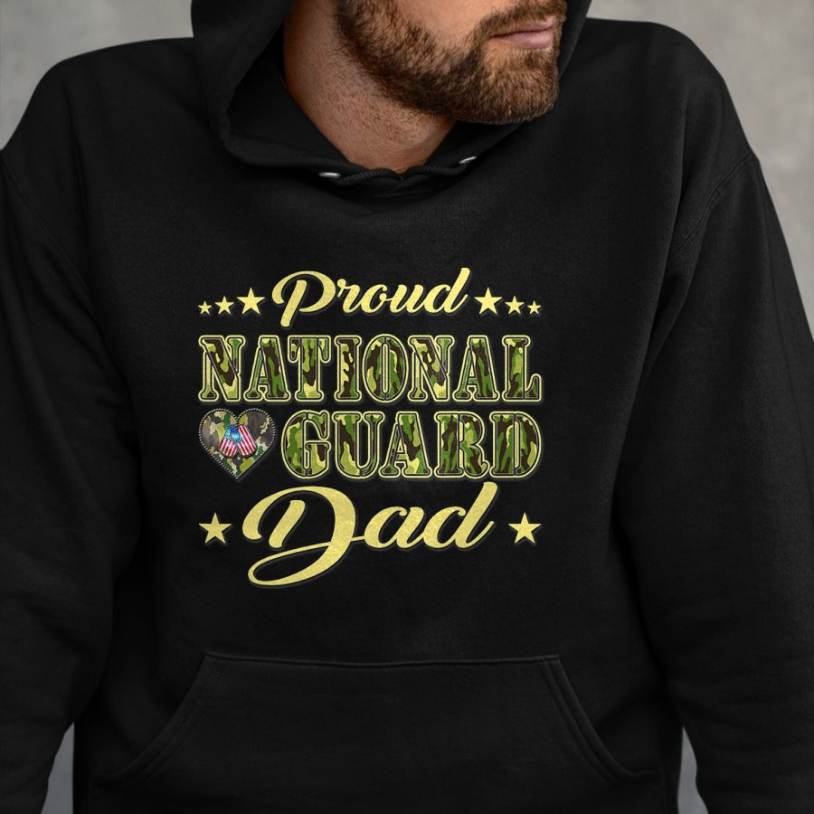 Gift for Dad Shirt, Funny Dad Unisex T-Shirt/Hoodie/Sweatshirt HLT00 – Proud National Guard Dad Dog Tags Heart Military Father Gift T-Shirt