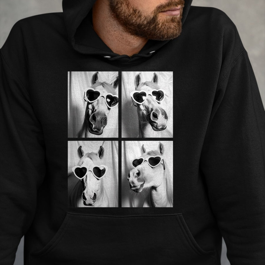 Best Horse Lover Shirt , Funny Horse UnisexT-Shirt/Hoodie/Sweatshirt HLT00 - Cute Horses with Hearts Sunglasses Funny Valentine_s Day T-Shirt