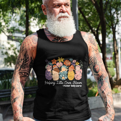 Funny Nurse Shirt, Nurse Unisex T-Shirt/Hoodie/Sweatshirt HLT00 - Groovy Helping Little Ones Bloom Babies Mother Baby Nurse T-Shirt