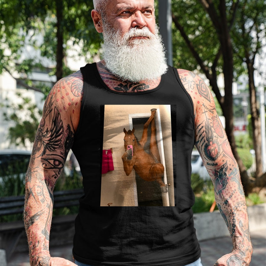 Best Horse Lover Shirt , Funny Horse UnisexT-Shirt/Hoodie/Sweatshirt HLT00 - Horse Selfie Meme Weird Door Pose T-Shirt