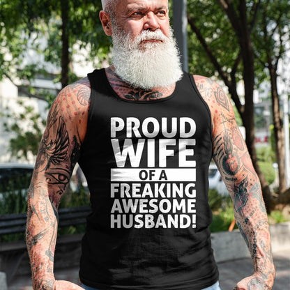 Best Wife Shirt, Wife and Husband Unisex T-Shirt/Hoodie/Sweatshirt HLT00 - Valentines Day - Proud Wife Of A Freaking Awesome Husband T-Shirt (1)