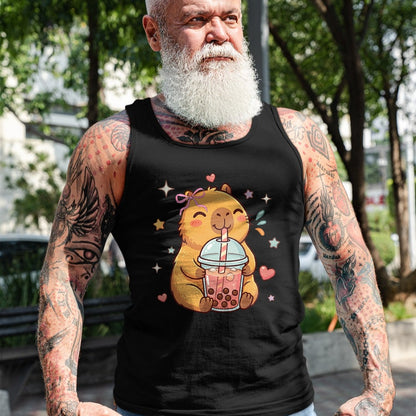 Cute Capybara Shirt, Funny Capybara Unisex T-Shirt/Hoodie/Sweatshirt HLT00 - Cute Capybara Anime Drinking Bubble Boba Tea Kawaii Girl Kid T-Shirt