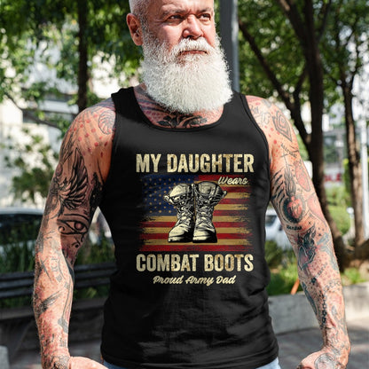 Gift for Dad Shirt, Funny Dad Unisex T-Shirt/Hoodie/Sweatshirt HLT00 – My Daughter Wears Combat Boots Proud Army Dad Veteran Day T-Shirt