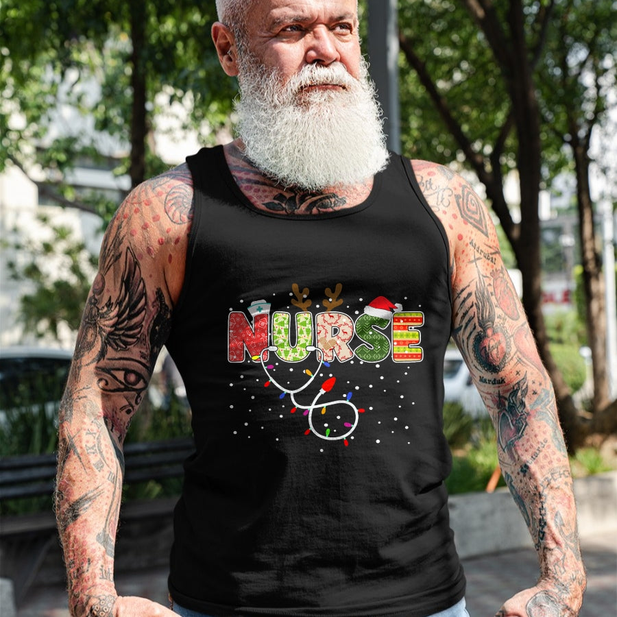 Funny Nurse Shirt, Nurse Unisex T-Shirt/Hoodie/Sweatshirt HLT00 - Stethoscope Santa Hat Reindeer Xmas Christmas Nurse T-Shirt