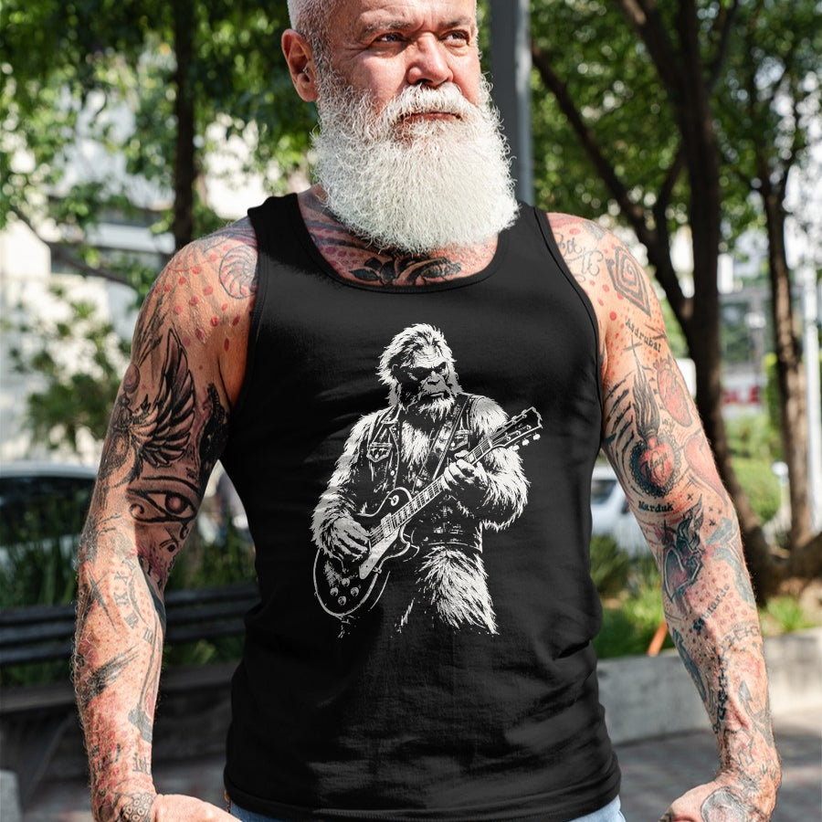 Guitar Lover Shirt, Funny Guitar UnisexT-Shirt/Hoodie/Sweatshirt HLT00 - Vintage Bigfoot Playing Guitar Funny Sasquatch Rock Music T-Shirt (1)