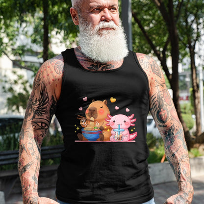 Cute Capybara Shirt, Funny Capybara Unisex T-Shirt/Hoodie/Sweatshirt HLT00 - Cute Capybara Ramen and Axolotl Boba Kawaii Boys Girls Kids T-Shirt
