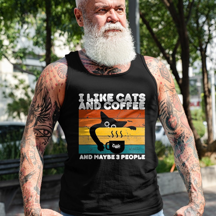 Cat Love Shirt, Funny Cat Lover Gift UnisexT-Shirt/Hoodie/Sweatshirt HLT00 - I Like Cats and Coffee and Maybe 3 People Funny Love Cats T-Shirt, Men, Dark Heather Grey, Large