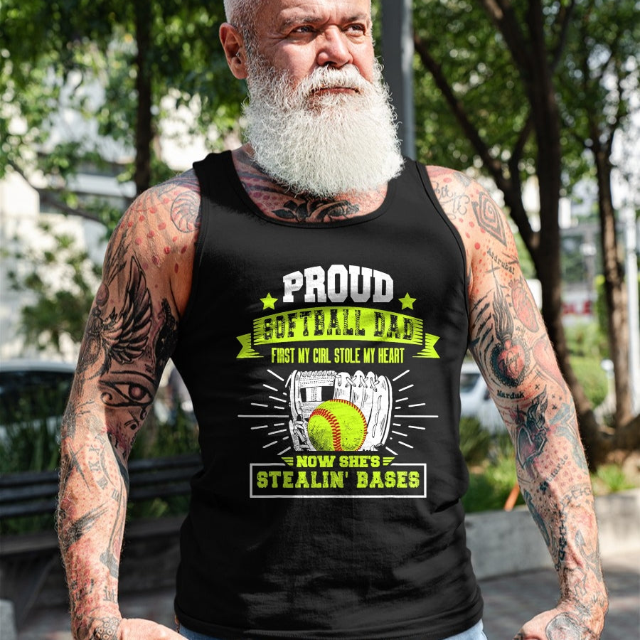 Gift for Dad Shirt, Funny Dad Unisex T-Shirt/Hoodie/Sweatshirt HLT00 – Mens Proud Softball Dad with Daughter Softball Father T-Shirt