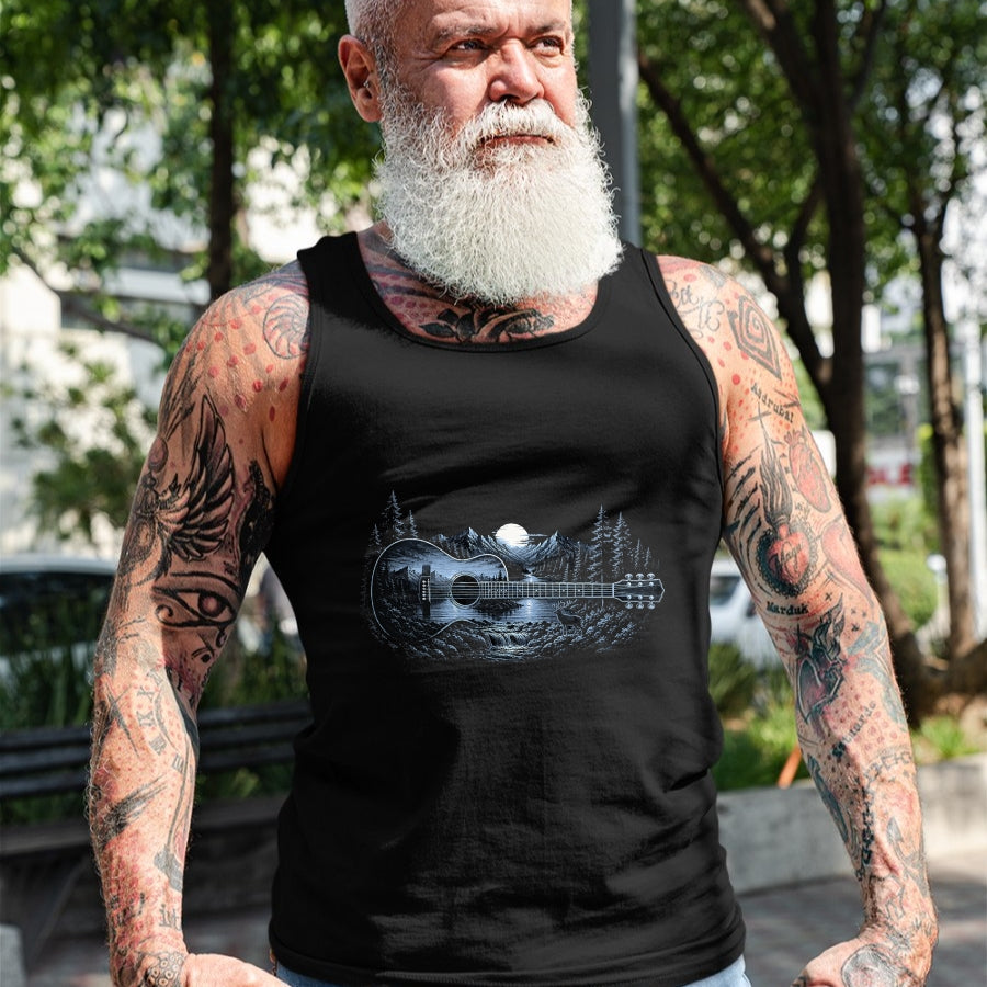 Guitar Lover Shirt, Funny Guitar UnisexT-Shirt/Hoodie/Sweatshirt HLT00 - Mountain Nature Scene Acoustic Guitar Men Women Guitarist T-Shirt