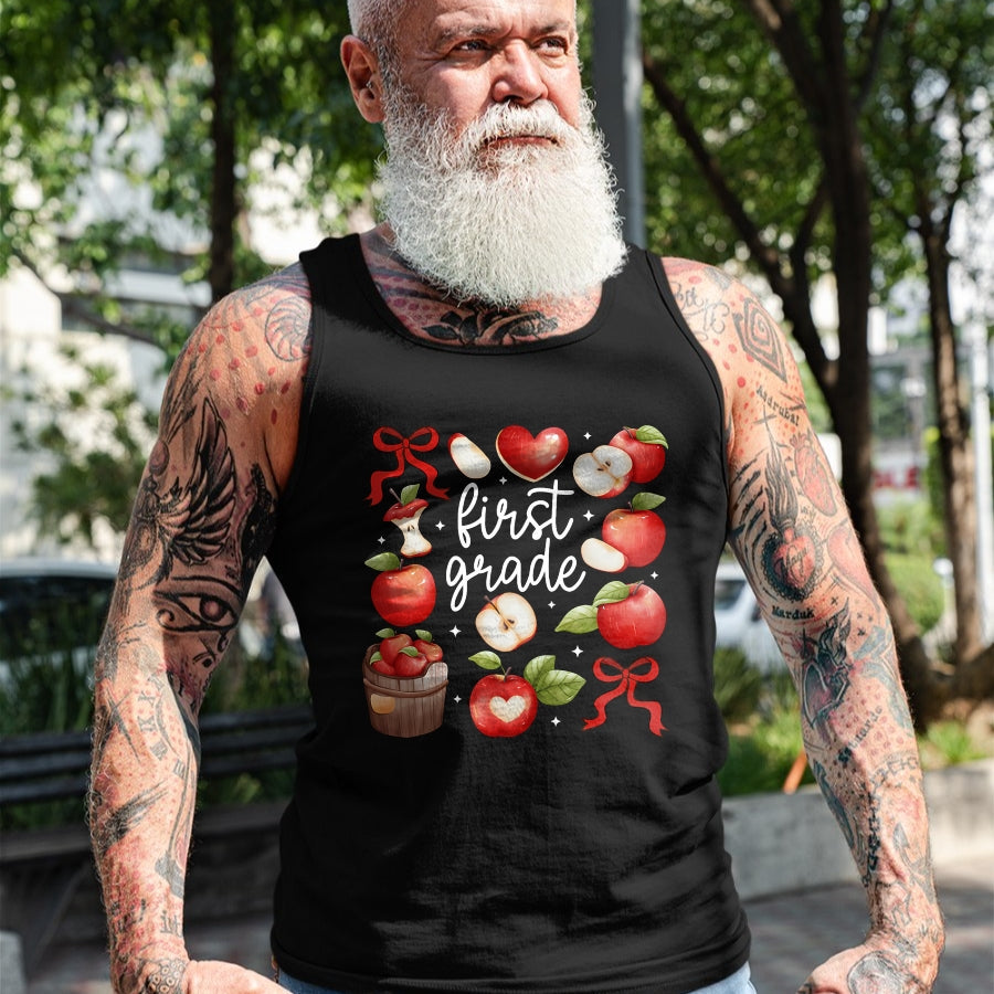 Best Student Shirt, Funny Back To School UnisexT-Shirt/Hoodie/Sweatshirt HLT00 - First Grade Teacher Apple Coquette Bow Fruit Back to School T-Shirt