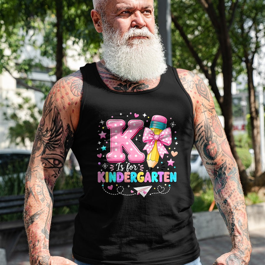 Best Student Shirt, Funny Back To School UnisexT-Shirt/Hoodie/Sweatshirt HLT00 - K is for Kindergarten Teacher Coquette Bow Back to School T-Shirt