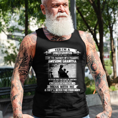 Best Grandma Shirt, Proud Grandma Unisex T-Shirt/Hoodie/Sweatshirt HLT00 - Yes I'm A Spoiled Grandson But Not Yours Property Of Grandma T-Shirt